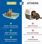 KittyGohere Senior Cat Litter Box Large with Scoop, 2 Pack Green | Open Top Low Entrance Kitty Litter Box With Long-handle Jumbo Scoop, Lightweight Low Entry Litters Box, Durable, Made in USA