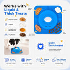 2-in-1 Slow Feeder Dog Bowl, Rolling Ball & Lick Mat, Large Blue | 16.9 oz silicone bowl mat with non-slip suction cups for liquid and thick treats, for large, medium, small dogs and cats