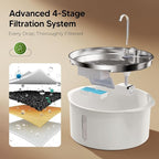 Pektaco Dog Water Fountain for Large Dogs, Stainless Steel Tray, 3 Filters | 7L/1.8 Gal, 4-Layer Filtration, Viewing Window, LED Water Level Indicator, Super Quiet Pump, Easy to Clean, BPA-Free