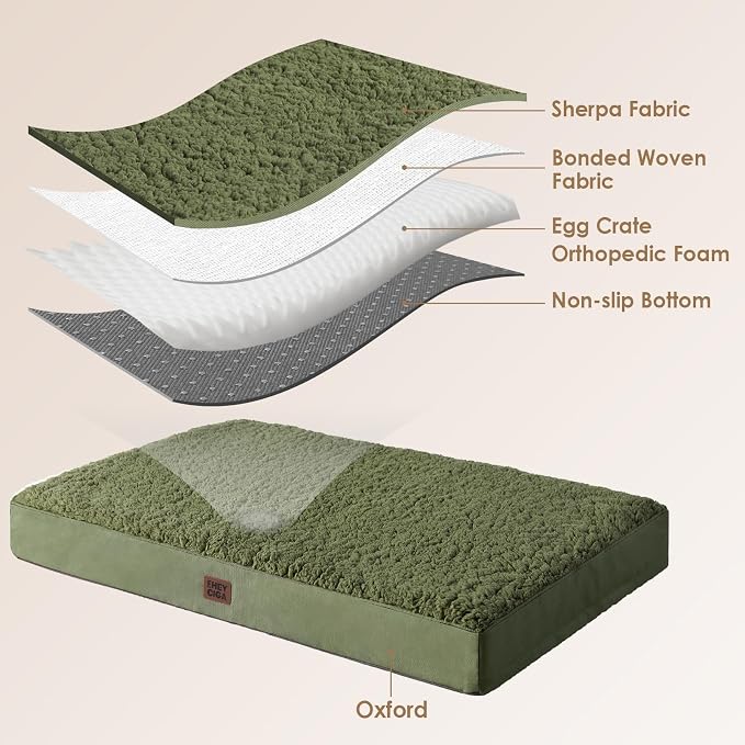 EHEYCIGA Orthopedic Dog Bed Extra Large with Removable Washable Cover,44x32 | Egg Crate Foam Support,Durable Oxford fabric,Non-Slip Bottom,Machine Washable,Soft Waterproof Plush Pet Bed Mat For Crate