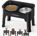 URPOWER Mess Proof Elevated Dog Bowls for Small Dogs with Splash Guard | 4 Height Adjustable Raised Stand with 2 Stainless Steel Food Bowls & Licking Plate for Small, Medium & Large Dogs