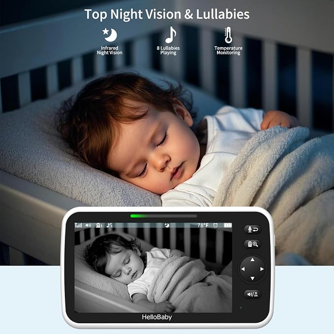HelloBaby 6'' World First IPS 30H Battery Split-Screen Video Baby Monitor with Camera and Audio, No WiFi, Pan-Tilt-Zoom, VOX, 2-Way Talk, Night Vision, 8 Lullabies, 1000ft, for New Parents/Elderly