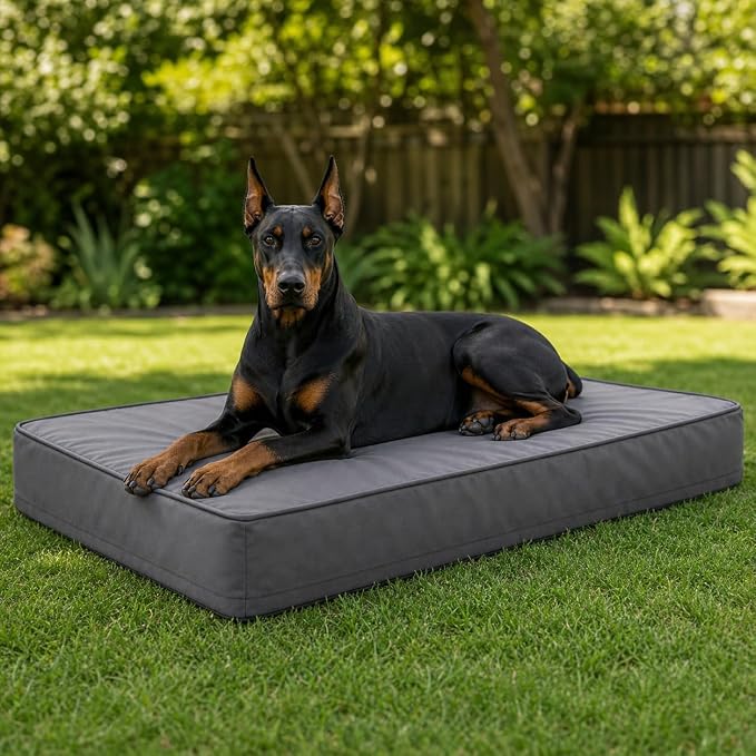 WNPETHOME Outdoor Dog Bed Waterproof, Large Outdoor Dog Bed for Large Sized Dog, Outdoor Indoor Dog Bed with Removable Washable Cover, Egg Crate Foam Dog Crate Mat, Durable Waterproof Dog Bed