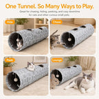 Geometric Straight Cat Tunnel with Plush Inside,Cats Toys Collapsible Tunnel Tube with Balls, for Rabbits, Kittens, Ferrets,Puppy, Diameter 9.8 Inch