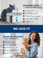 Cat Water Fountain Stainless Steel for Cats Indoor 2.5L 85oz by BPA-Free SUS304, Effective 6-Layer Filter Cat Fountain for Drinking 20dB Ultra Quiet Metal Pet Water Fountain (Fountain+4 Filters)