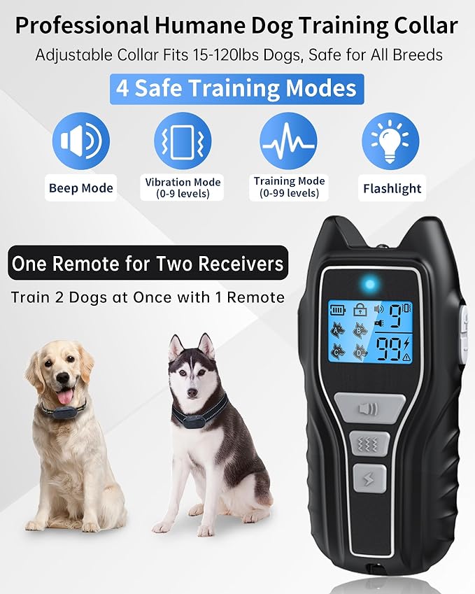 Shock Collar for Dogs 2 Dogs (15-120lbs) 2000FT Dog Shock Collar with Remote Control IPX7 Waterproof Dog Training Collar with Remote 4 Safe Modes Rechargeable Lock Flash Light for All Breeds Clear