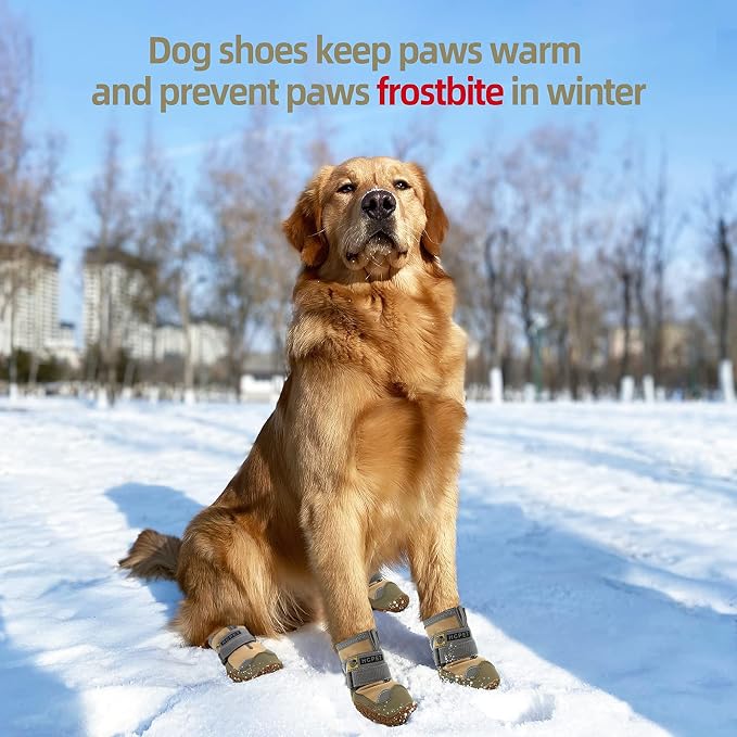 Dog Boots for Large Dogs, Medium Dog Boots & Paw Protectors for Hardwood Floors, Outdoor Dog Booties for Hot Pavement Winter Snow Hiking, Dog Shoes with Reflective Strips