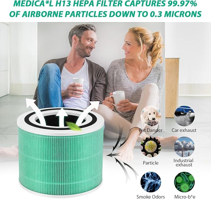 Core 300 Toxin Absorber Replacement Filter for LEVOIT Core 300 Air Purifier | Compatible with LEVOIT Core300-P VortexAir Air Purifier, 3-in-1 High-Efficiency Activated Carbon filter,Core 300-RF-TX, Green