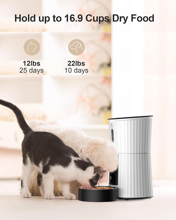 Petory Automatic Cat Feeder - 2.4G WiFi Pet Feeder for Cats and Small Dogs | 4L, Up to 10 Meals Daily, Programmable Portion Control, Dual Power Supply, 10-Second Voice Recorder