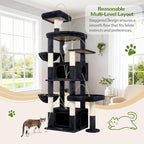 Globlazer Cat Tree for Large Cats, 75in Tall Multi-Level Heavy Duty Cat Tower for Indoor Cats with Extended Platform, 2 Spacious Condos, 2 Padded Perches, 6 Sisal Scratching Posts, S75, Dark Grey
