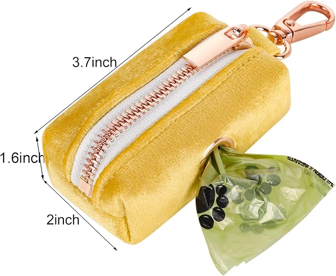 ARING PET Dog Poop Bag Holder, Velvet Doggy Waste Bag Dispenser Attach to Any Leashes, Portable Washable Pet Waste Pouch Dispenser with Metal Zipper