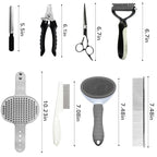 Dog Brush & Grooming Kit – 9-Piece Pet Brush & Deshedding Set for Shedding, Bathing, Trimming & Nail Care | Grooming Tools for Dogs & Cats, Includes Comb, Nail Clipper, Scissors, Slicker Brush (Gray)