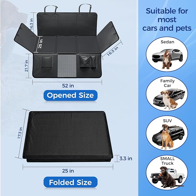 HOB4U Back Seat Extender for Dogs, Hard Bottom Dog Car Seat Cover | 100% Waterproof PU Leather, Scratch Proof and Anti Slip Dog Hammock for Cars and SUVs, Holds 400 lbs