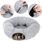 PAWZ Road Donut Cat Tunnel Bed with Center Mat, Peek Hole & Hanging Balls | Large Collapsible Cat Tunnel Donut with Soft Center Mat, Peek Hole, Interactive Hanging Ball, Cat Play Tunnel for Indoor Cats