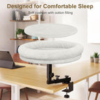 Desk Cat Bed, 18" Cat Bed for Desk, 360° Rotating, White | Cat bed desk with plush cushion, reinforced frame and adjustable position for home or office desks.
