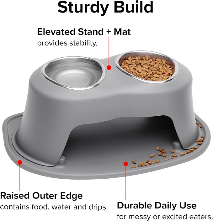 WeatherTech Double High Pet Feeding System - Elevated Dog/Cat Bowls - 6 inch High Light Grey (DHC3206LGLG)