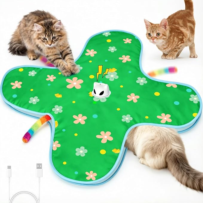 Interactive Cat Toys for Indoor Cats, Rechargeable Hide & Seek Toy | Touch Activated, 3 Speed Modes, Realistic Bird Chirps, 10-Min Auto Shutoff, Hidden Feather Wand for Bored Adult Cats, Green