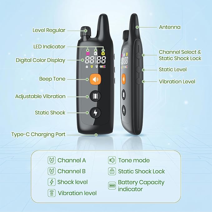 Shock Collar for Dogs（8-150Lbs,3300 ft Training Collar for Dogs,Ip67 Waterproof, Three Training Modes (1-99)，Security Lock