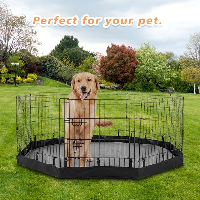 PJYuCien Playpen Bottom Pad for 24'' Width 8 Panel Pen, Hook Connect, Black | Use as Top, Protect Floor, Easy to Move and Clean – Suitable for Puppy, Duck, and Other Small Animals.