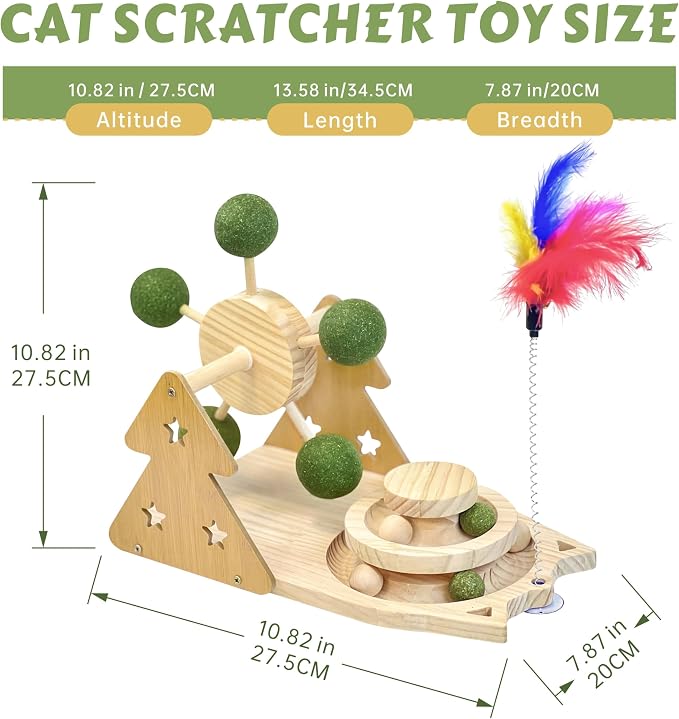 3-in-1 Cat Scratcher Toy ；with 1.96in Catnip Balls Windmill Turntable 、0.78in Catnip Balls for cat Ball Track and cat Feather Toy
