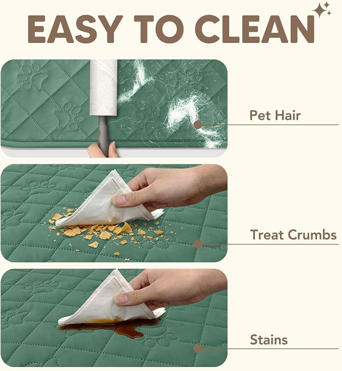 PAWFINITY Waterproof Bed Cover for Dogs, Pet Blanket for Mattress Washable | Paw Print Quilted, Hair Resistant, Anti Cat Scratch, Pee Proof Furniture Protector for Cal King Bed, 82x102 Inch, Green