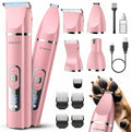 oneisall 4 in 1 Dog Grooming Kit with LCD Display Pink | Paw Hair Trimmer & Nail Grinder, Rechargeable, Cordless, Low Noise, IPX7 Waterproof, 3 Speeds Pet Grooming Clippers