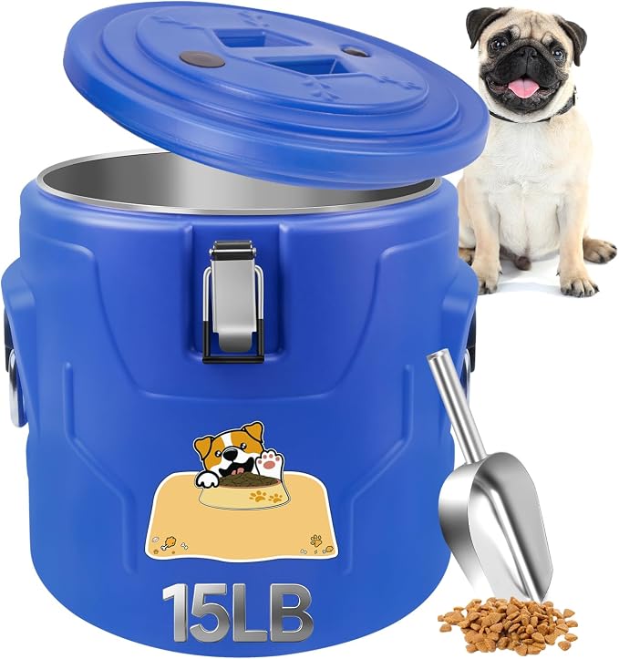 Newget 15lb Airtight Stainless Steel Dog Food Storage Container with Scoop | Airtight, Sturdy, Moisture-Proof, Large Metal Cat & Dog Food Container with Lid, Prevents Pets from Opening, Easy to Clean