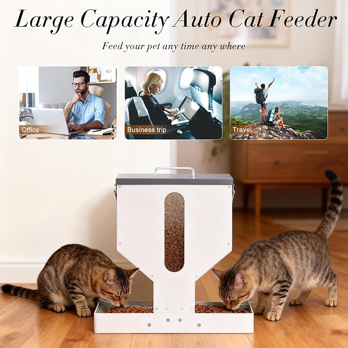 Automatic Cat Feeder 2 Cats Gravity Dual Cat Food Dispenser | Auto Dry Food Dispenser with Strong Anti-Jam System Galvanized Steel Pet Food Station Indoor & Outdoor Double Bowls
