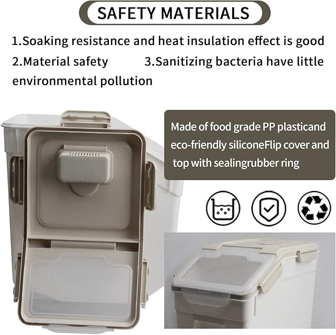 Large Flour Storage Container Bin 25lb, 2Pack Airtight Rice Storage Containers with Wheels Seal Locking Lid, BPA Free with Measuring Cup&Scoop for Flour, Rice, Grain(Gray)