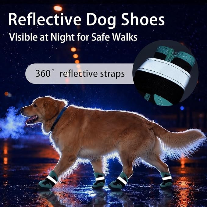 MIGOHI Dog Boots Large Size Dogs, Breathable Dog Shoes for Summer Hot Pavement, Waterproof & Anti-Slip Paw Protectors for Rain, Snow, Hard Floors, Durable Reflective Hiking Booties, Green Size 8