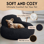 PetJett Calming Dog Bed for Small Dogs – 23" Donut Dog Beds, Anti-Slip & Washable Fluffy Plush Faux Fur Pet Bed, Anti-Anxiety Premium Comfort Round Puppy Bed, Fits Dogs up to 25 lbs – Black