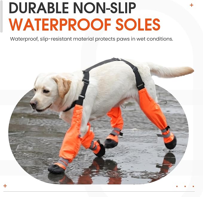 Waterproof Dog Suspender Boots Non-Slip for Small Medium (Orange M | Dog Paw Protectors for Outdoor Walking Stay-On,Dirt-Proof Comfortable Booties