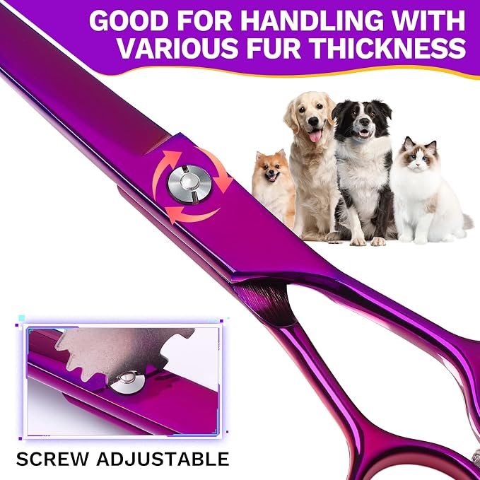 JASON Curved Dog Grooming Scissors - 7" Down-Curved Trimming Shears Purple | Professional Shear with Ergonomic Handle Japanese Stainless Steel, for Dogs, Cats and Other Pets, Sharp, Gift