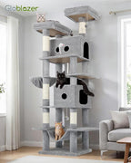 Globlazer Heavy Duty Cat Tree Tower 80in Tall Extra Large Cat Tree Tower for Multiple Indoor Cats Large Adult with Scratching Posts, 2 Spacious Condos, Padded Perches, Soft Hammock, S80B, Light Grey