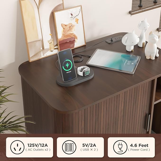 Large Litter Box Enclosure with Charging Station for Automatic Litter Box & Cat Robot 3/4, Hidden Litter Box Furniture with Dog-Proof Shelf, Scratch Pad, Wooden Cat Box Enclosure, Walnut