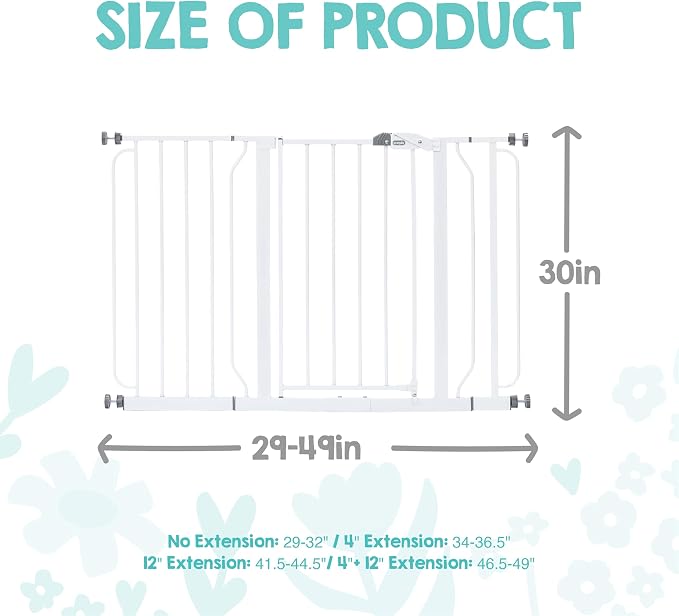 Regalo Safety 29"-49" Extra Wide Baby Gate, Bottom of Stairs & Doorways | Pressure Mounted with Door, For Babies, Toddlers & Pets, White, Tested & Trusted for 30 Years