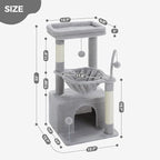 PEQULTI 4-in-1 Cat Activity Tree for Kittens & Small Cats, 33in Grey Tower | Compact 33in cat tower: deep hammock, cozy condo, top perch, sisal post; removable washable cover; wide base for small cats