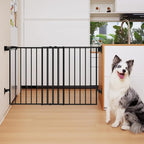 Babelio 31.5-55" No Bottom Bar Baby Gate Extra Wide, 2-in-1 Auto Close Dog Gate for The House, Stairs and Doorways, with Large Walk Thru Door, Black | Easy Install| One-handed Opening| Auto-close| Drill Needed Indoor Safety Dog/Pet Gate for Stairs, Hal...