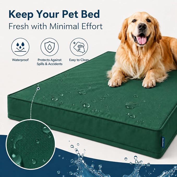 WNPETHOME Outdoor Dog Bed Waterproof, Large Outdoor Dog Bed for Large Sized Dog, Outdoor Indoor Dog Bed with Removable Washable Cover, Egg Crate Foam Dog Crate Mat, Durable Waterproof Dog Bed, Green