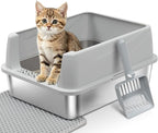 Stainless Steel Litter Box with Lid,Cat Litter Box for Kitten | Metal Kitty Litter Box for Small Cats,Non-Stick,Anti-Leakage,Easy to Clean,Include Scoop and Mat