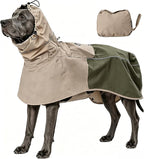 MAMORE Dog Raincoat, Waterproof Rain Jacket for Small Medium Large Dogs, Windproof Reflective Adjustable Breathable Pet Rain Coat with Storage Pocket and Leash Holes (Tan Green, X-Large)