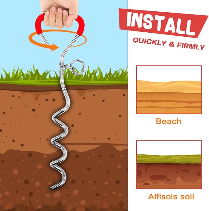 Supet Dog Tie Out Cable and Stake 32/16/10 ft Outdoor, Yard and Camping, for Medium to Large Dogs Up to 125 lbs, 16" Stake, 32/16/10 ft Cable with Durable Spring and Metal Hooks for Outdoor