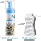 Mooncat Waterless Cat Shampoo + 2-in-1 Cat Bath Brush Set, No Rinse Dry Foam Bath for Short Hair Cats & Kittens, SGS-Tested Lick-Safe, Veterinarian Approved & pH-Balanced, Brush, 5 oz | Waterless shampoo spray, Deodorizes & removes dander, Dual-sided s...