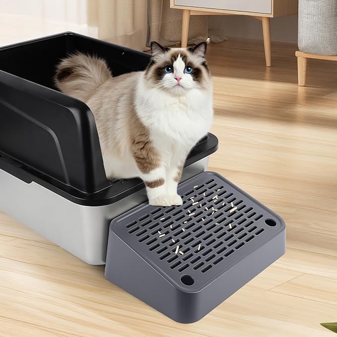 Litter Box Ramp, Cat Step for Litter Box with Filter Function, Dark Grey | Cat Litter Box Step for Kitten & Elderly Cats, Washable Double Layer Litter Catcher, Non-Slip Litter Catcher, Easy to Clean