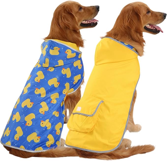 HDE Reversible Hooded Dog Raincoat Slicker Poncho for Small Medium Large Dogs - Ducks Yellow - XL - Polyester