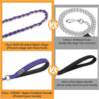 S-ETOVUS-Chain Dog Leash, Bite-Proof Metal Leash, with Padded Handle | Three Sizes 7.25FT/5.2FT/4FT, Woven From Nylon Rope And Chain, Durable And Bite-Resistant, Comfortable With Padded Handles.