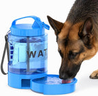 Portable Dog Water Bottle with Travel Bowl, 77 oz/2.2 L, Blue | 2-in-1 portable dog water bottle with pull-out bowl; BPA-free plastic, silicone seal, wide mouth and grip for hikes or travel