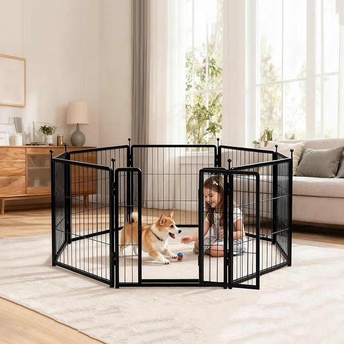 Dog Playpen Indoors/Outdoor, 36 inch 8 Panels Dog Play Pen for Small Dogs, Rustproof Metal Pet Fence for RV Camping/Yard/Garden