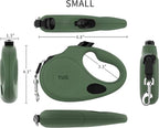 TUG Oval 360° Tangle-Free Retractable Dog Leash with Integrated Waste Bag Dispenser (Small, Green)