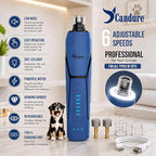 Candure Whisper Quiet Dog Nail Grinder with 360 Degree LED Light, 6-Speed Rechargeable Pet Nail Trimmers with Extra Grinding Head for Safe, Stress-Free Grooming for All Pet Sizes